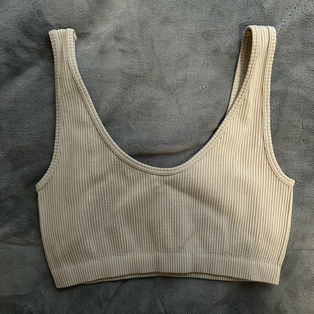 Cropped green/beige top from Pull and Bear